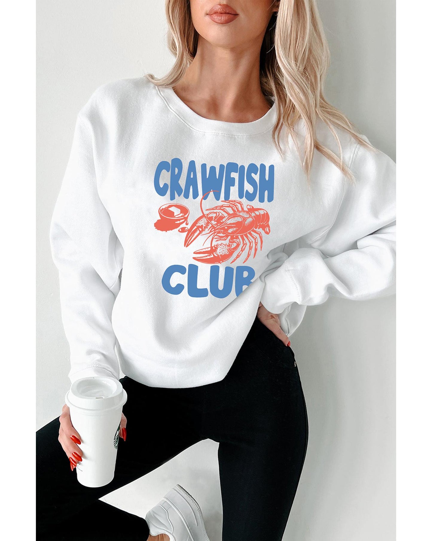 White CRAWFISH CLUB Printed Drop Shoulder Sweatshirt - M