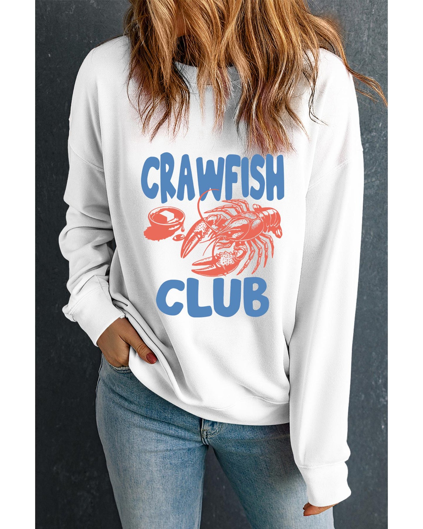White CRAWFISH CLUB Printed Drop Shoulder Sweatshirt - XL