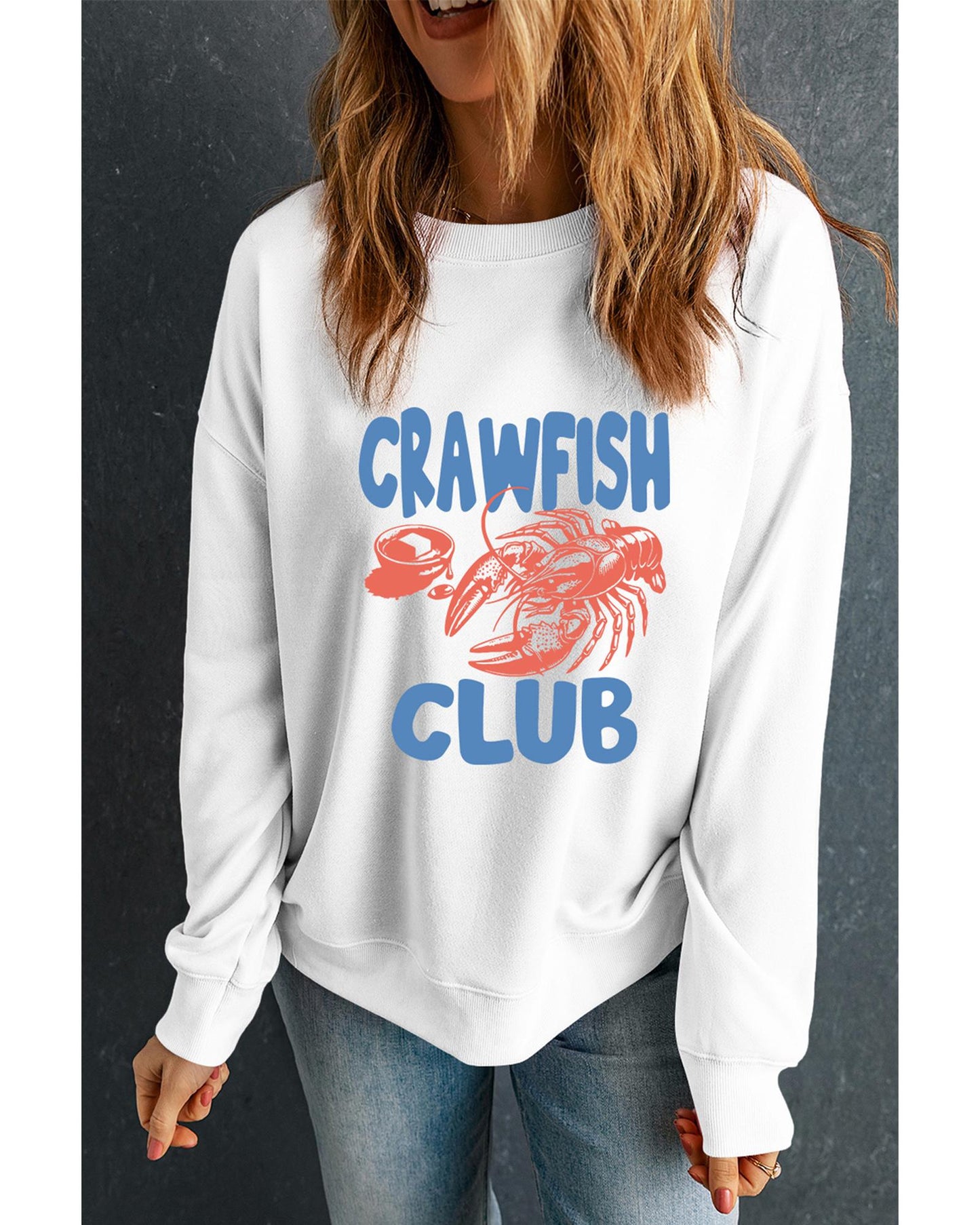 White CRAWFISH CLUB Printed Drop Shoulder Sweatshirt - XL
