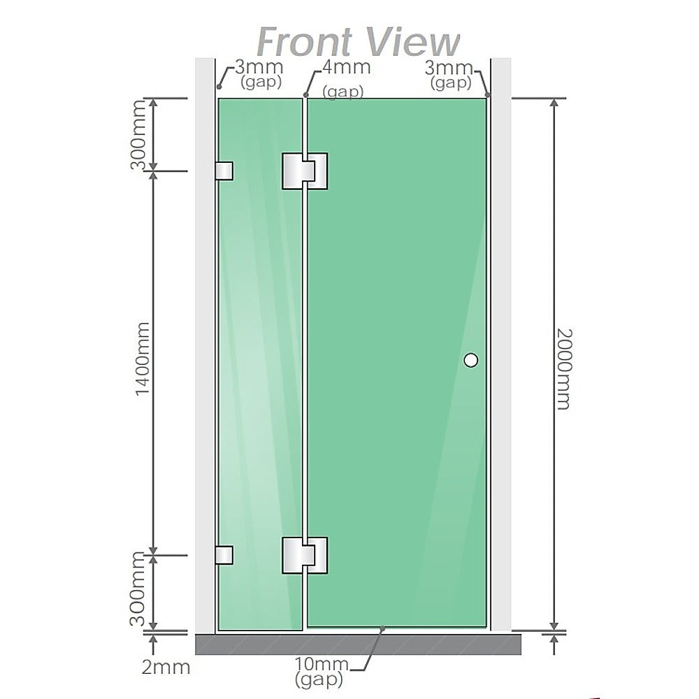 120x110cm Corner Frameless Shower Screen with White Brackets and SS Hinges, Round Handle