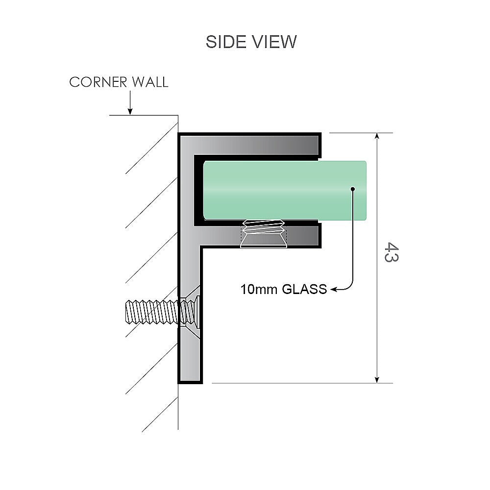 110x70cm Corner Frameless Shower Screen with White Brackets and Brass Hinges, Round Handle