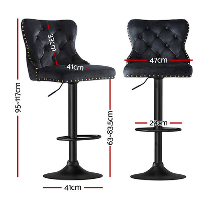 Artiss 4x Velvet Bar Stool Adjustable Height Nailhead Trim Kitchen Counter Stool
