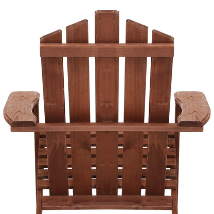 Gardeon 3PC Adirondack Outdoor Table and Chairs Wooden Beach Chair Brown