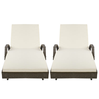 Gardeon 2PC Sun Lounge Wicker Lounger Outdoor Furniture Beach Chair Adjustable Cushion Grey&Beige