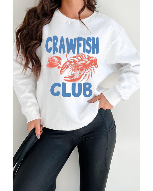 White CRAWFISH CLUB Printed Drop Shoulder Sweatshirt - S