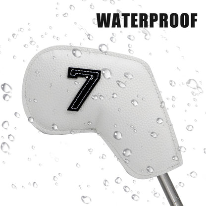 White Golf Iron Head Covers Set of 10 - Waterproof PU Leather Club Protectors with Embroidered Numbers (3-9, P, A, S)