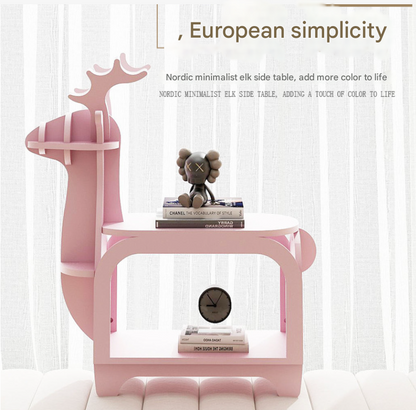 Yellow Small Creative Reindeer-Shaped Solid Wood Bookshelf for Kids