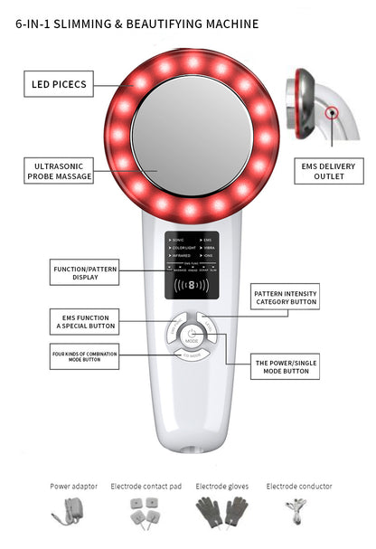 6-in-1 Ultrasonic Slimming & Beautifying RF Device - Body Sculpting & Skin Rejuvenation(black)